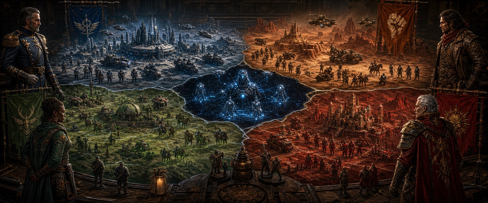 Four faction standoff with a synthetic shadow presence