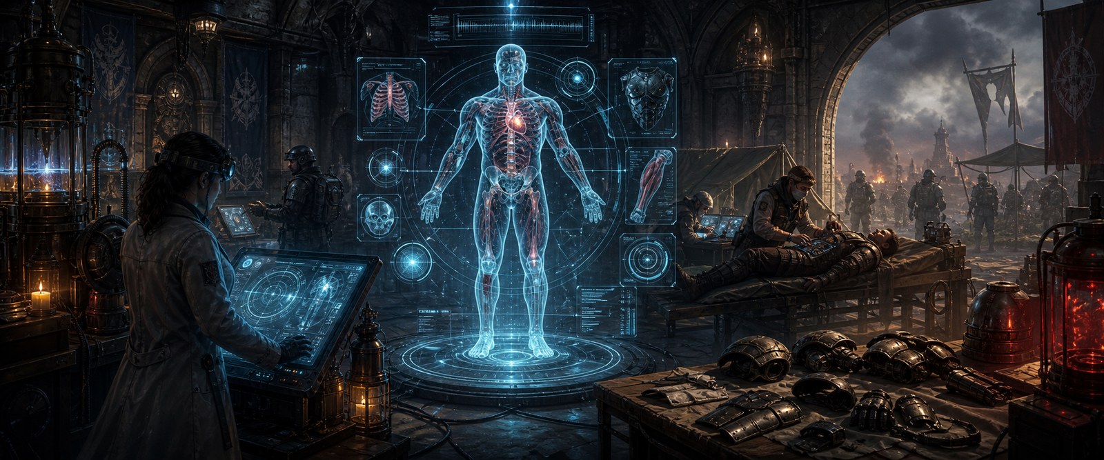 Medical physics lab with anatomy hologram and hazard analysis