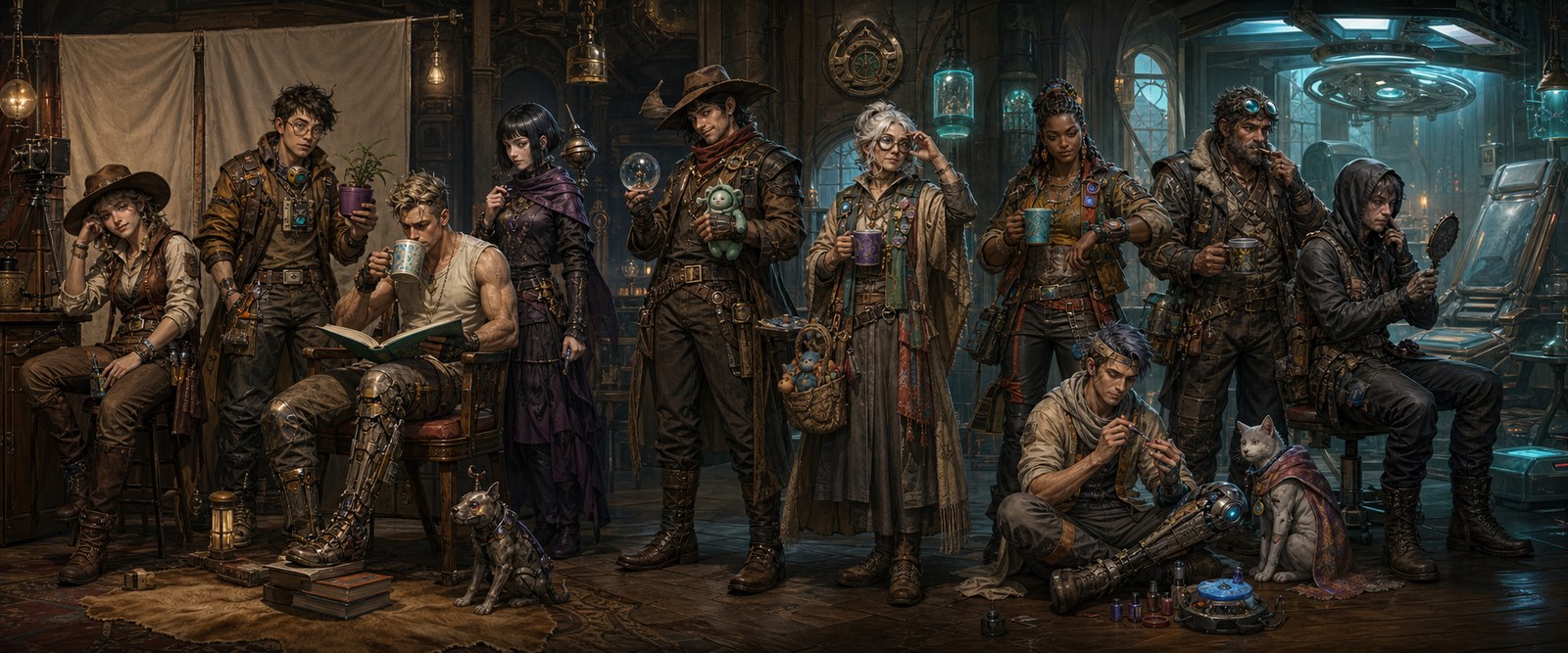 Lineup of unusual human hosts showing harmless quirks and personal objects