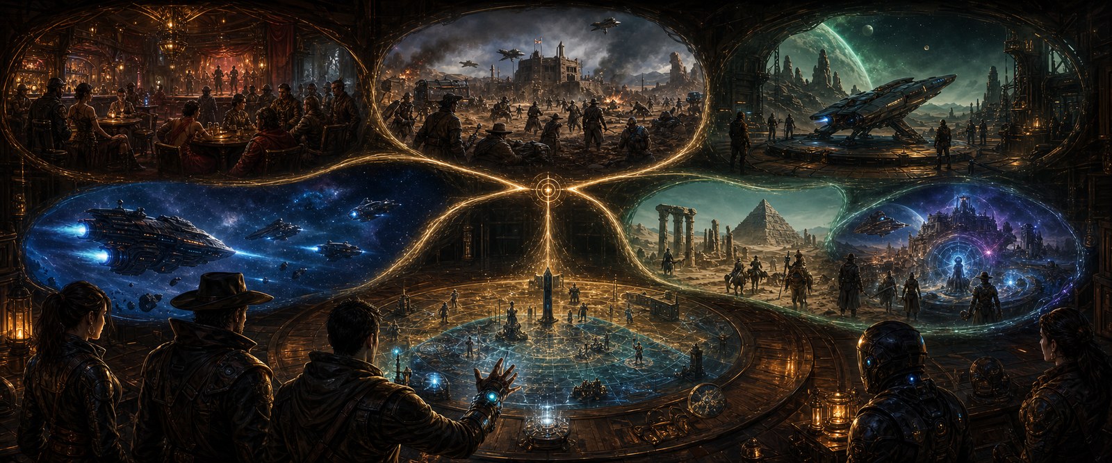 Mission dispatch hub with branching campaign routes and distinct adventure scenes